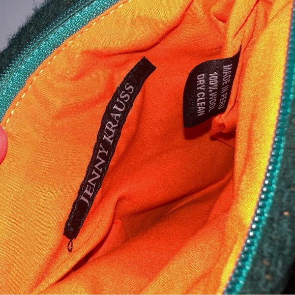 Jenny Krauss Cat with Yarn Ball Zip Up Clutch Pouch Green Yellow and Pink NWT - Picture 2 of 8